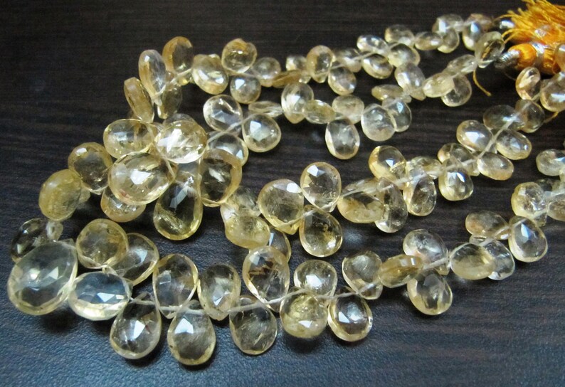 Natural Faceted Pear Shape 5x8mm to 9x13mm Size Citrine Briolette Beads Strand 8 inches long