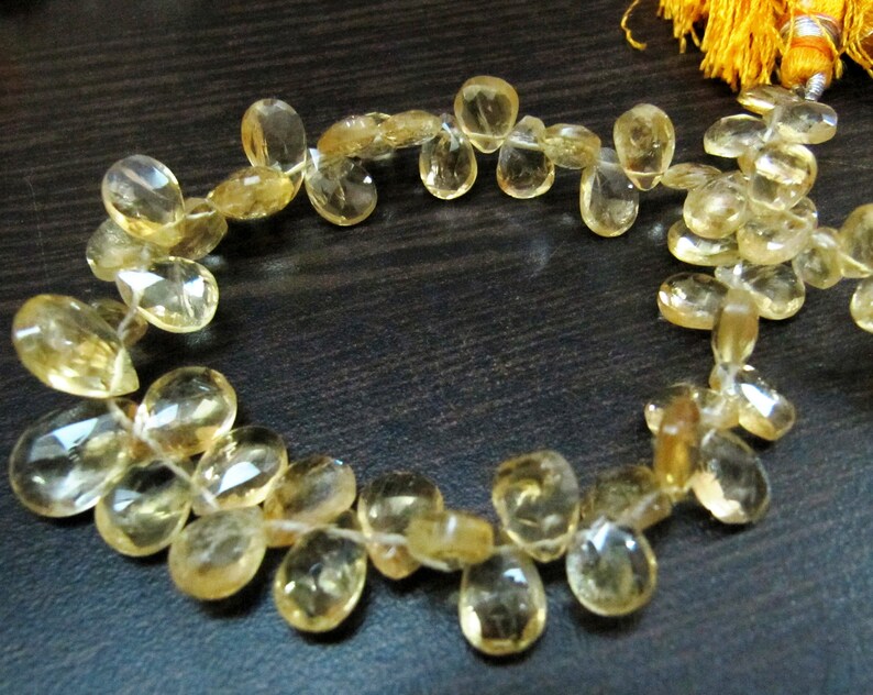 Natural Faceted Pear Shape 5x8mm to 9x13mm Size Citrine Briolette Beads Strand 8 inches long