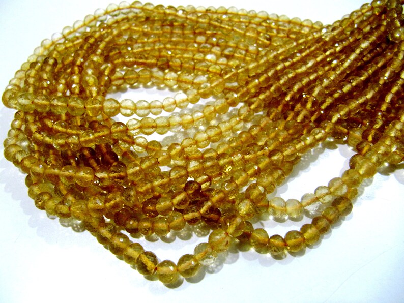 Citrine Faceted Round Beads / Natural Citrine Gemstone Beads Size 5-6mm Strand 13.5 inch long