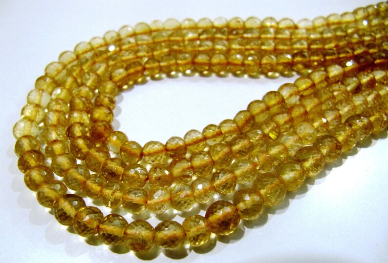 Citrine Faceted Round Beads / Natural Citrine Gemstone Beads Size 5-6mm Strand 13.5 inch long