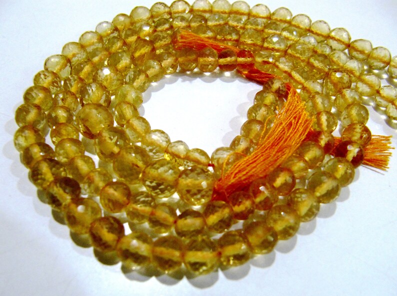 Citrine Faceted Round Beads / Natural Citrine Gemstone Beads Size 5-6mm Strand 13.5 inch long