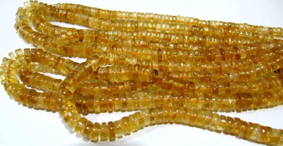 Natural Citrine Tyre Shape Rondelle Plain Smooth Size 6-7 mm Jewelry Making Beads Strand 8 inches Long