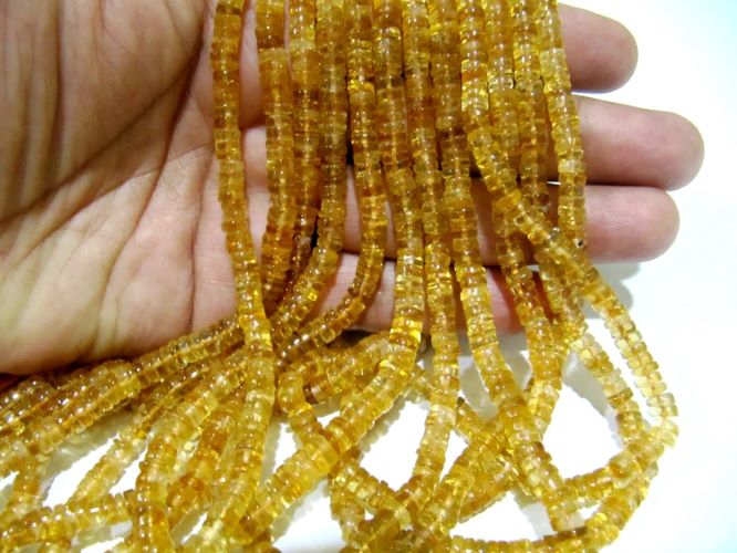 Natural Citrine Tyre Shape Rondelle Plain Smooth Size 6-7 mm Jewelry Making Beads Strand 8 inches Long