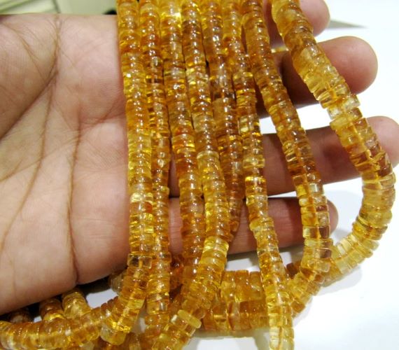 Natural Citrine Tyre Shape Rondelle Plain Smooth Size 4 to 8mm Jewelry Making Beads Strand 8 inches Long