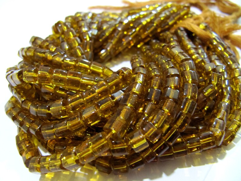 Citrine Color Hydro Quartz Cube shape Beads 5mm Smooth Box Shape Beads sold per strand 10 inches long