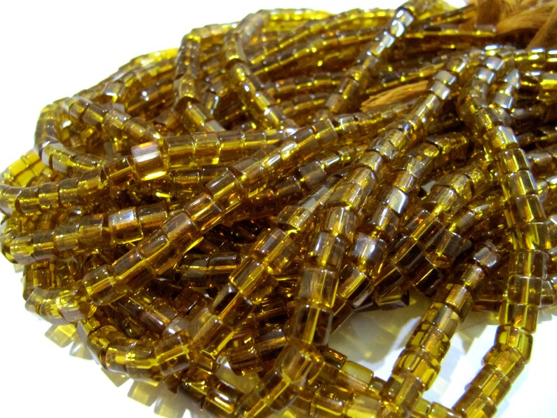 Citrine Color Hydro Quartz Cube shape Beads 5mm Smooth Box Shape Beads sold per strand 10 inches long
