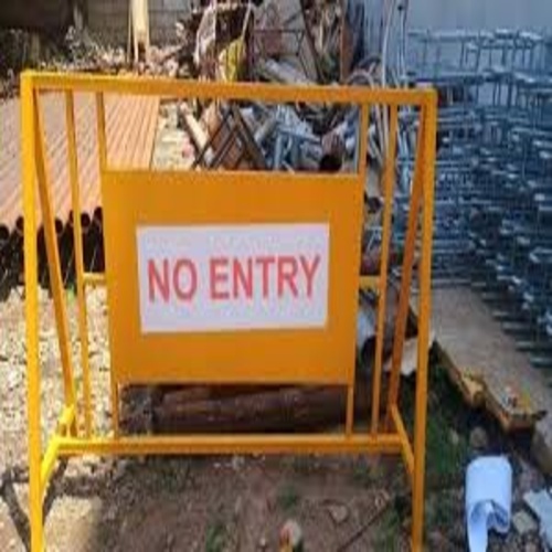 Barricade Stand - Galvanized Iron, 100 Cm | Yellow Color, High Strength, Manual Function For Traffic Management And Brand Advertising