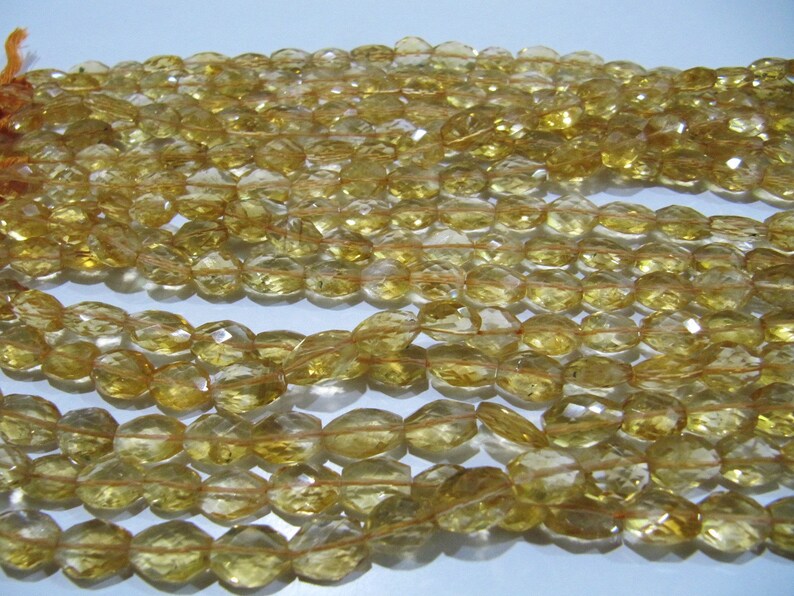 Natural Citrine Oval Faceted Beads Genuine Citrin Briolette Beads Size 7x9mm to 9x12mm 8 inches Long 