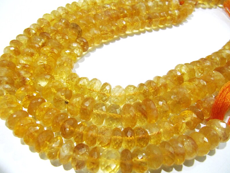 Natural Citrine Rondelle Faceted 8mm Beads Strand 8 Inches Long - Beads Colour: Yellow