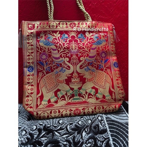 12 by 12 Pink Color Banarasi Silk Tote Bag