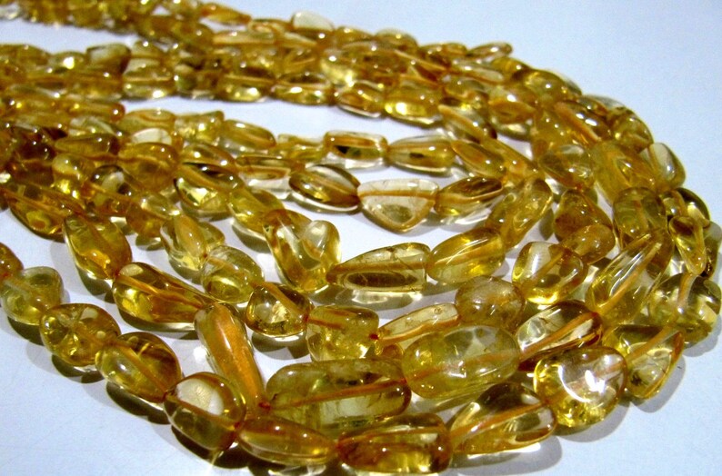 Natural Genuine Citrine Nugget Shape 8 to 12mm long Plain Smooth tumbled  strand of 12 inches long