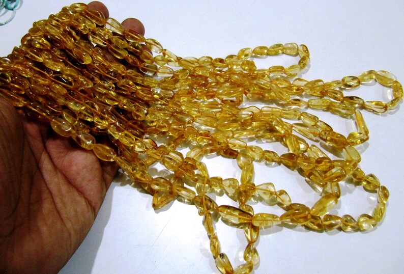 Natural Genuine Citrine Nugget Shape 8 to 12mm long Plain Smooth tumbled  strand of 12 inches long