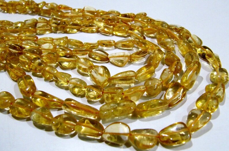 Natural Genuine Citrine Nugget Shape 8 to 12mm long Plain Smooth tumbled  strand of 12 inches long