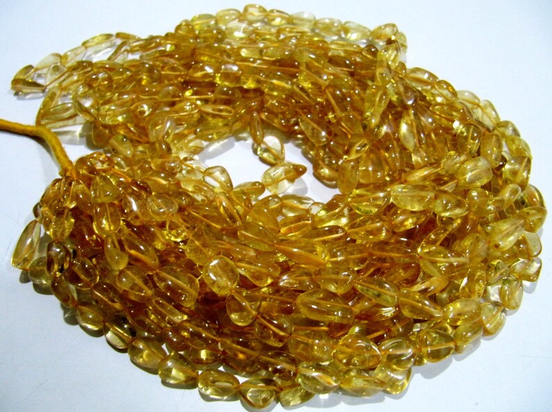 Natural Genuine Citrine Nugget Shape 8 to 12mm long Plain Smooth tumbled  strand of 12 inches long