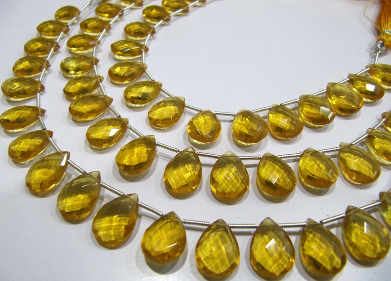 Faceted Citrine Hydro Quartz Pear Beads: Yellow Briolette, 8 Inch