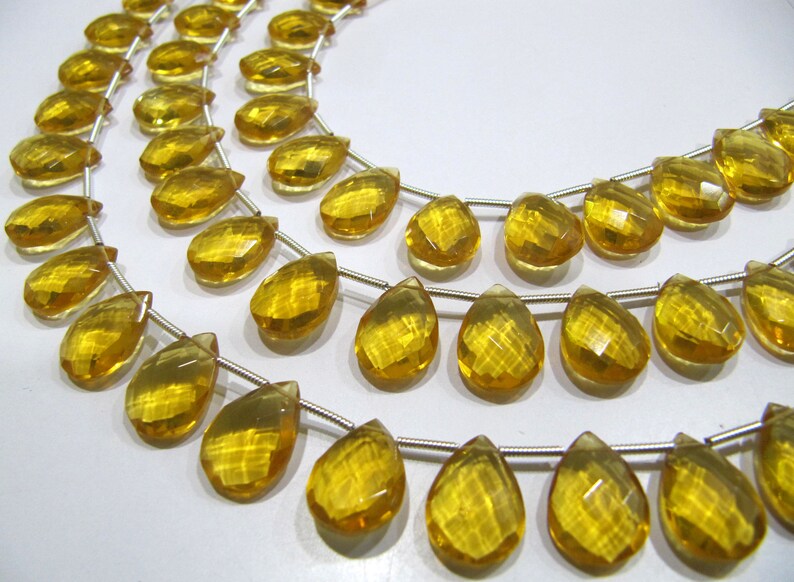 Faceted Citrine Hydro Quartz Pear Beads: Yellow Briolette, 8 Inch
