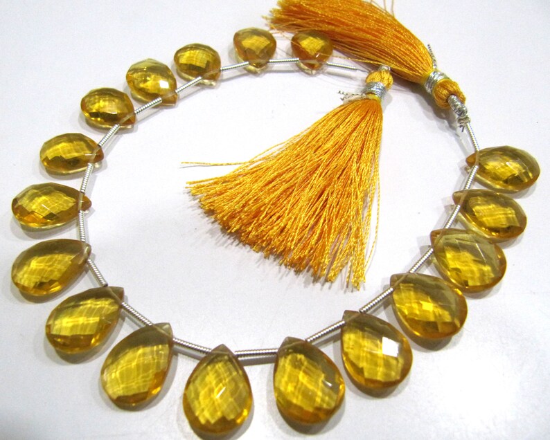 Faceted Citrine Hydro Quartz Pear Beads: Yellow Briolette, 8 Inch