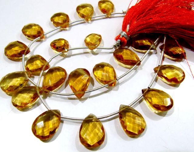 Citrine Hydro Quartz Pear shape Briolette Faceted Beads Size 15x20mm to 18x25mm Beads Strand 8 inches Long