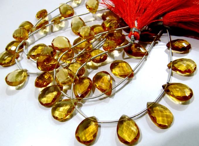 Citrine Hydro Quartz Pear shape Briolette Faceted Beads Size 15x20mm to 18x25mm Beads Strand 8 inches Long