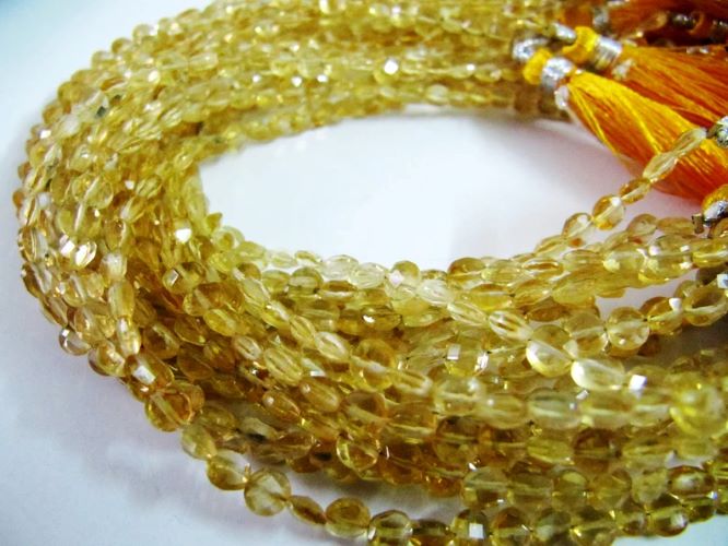 Natural Citrine Faceted Coin Beads, Bead Size Exact 4.5mm, Micro Size Strand 8 Inch