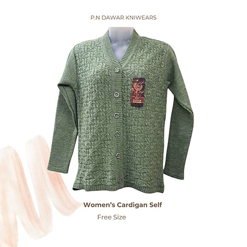 Free Size Womens Green Self Cardigan