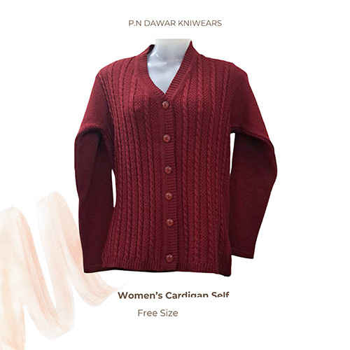 Free Size Womens Maroon Self Cardigan
