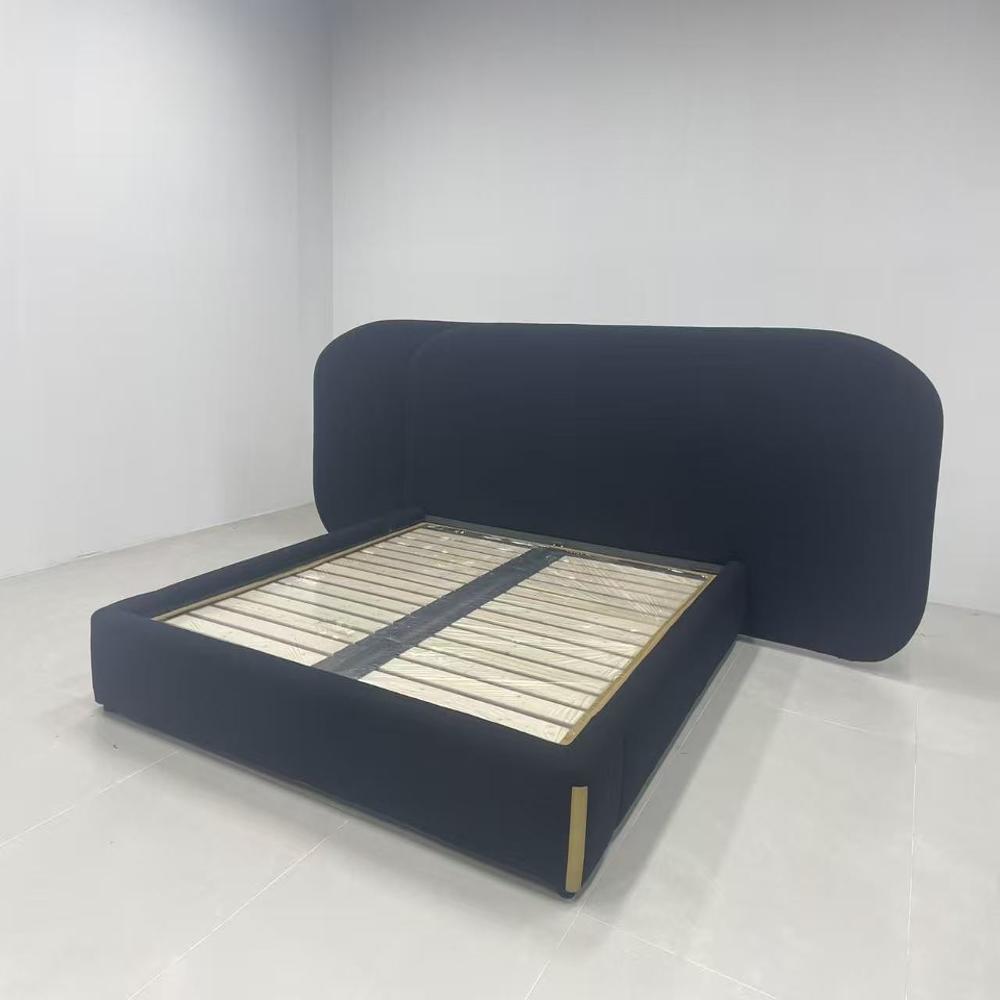 Luxury Modern Black Velvet Upholstered Platform Bed