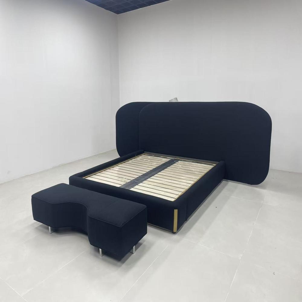 Luxury Modern Black Velvet Upholstered Platform Bed
