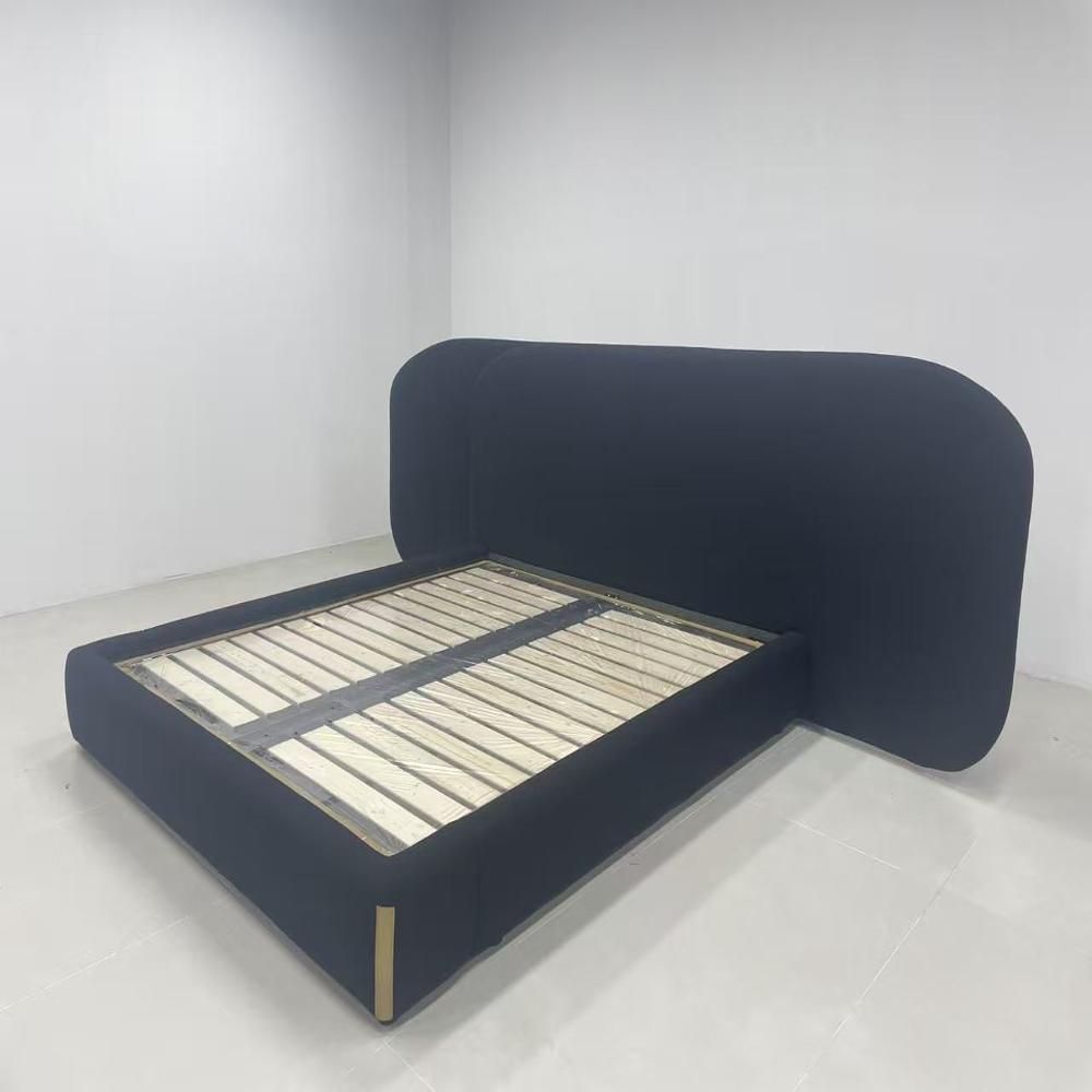 Luxury Modern Black Velvet Upholstered Platform Bed