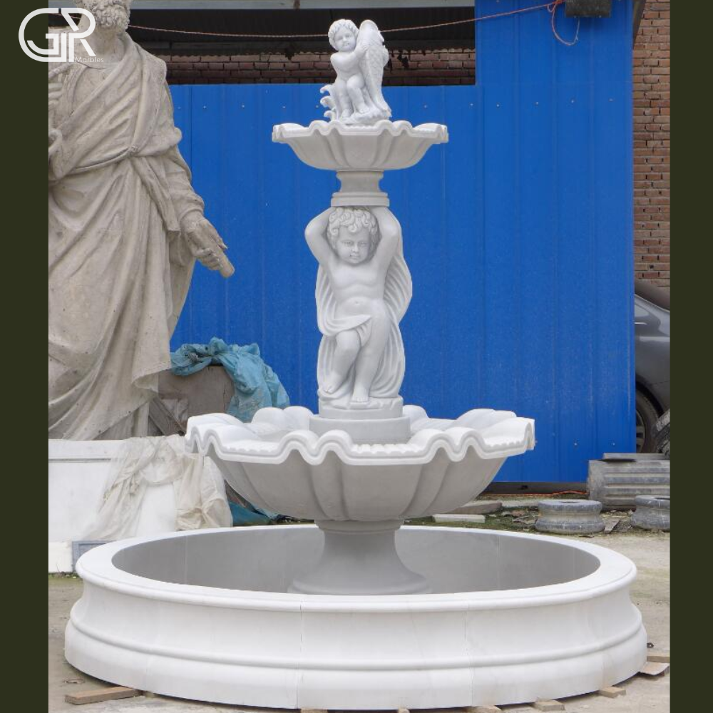 pure white marble water fountain