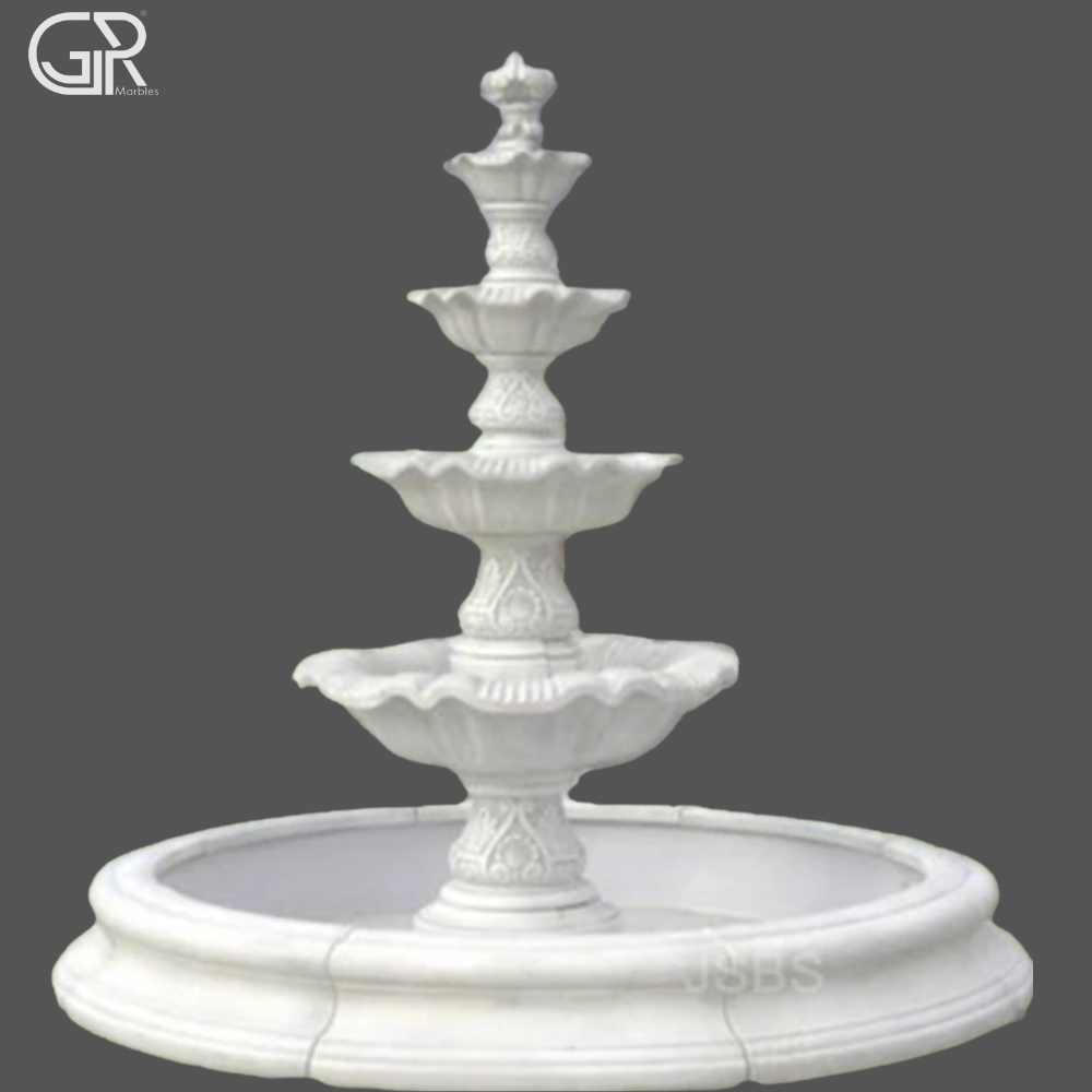 Outdoor White Marble Fountain