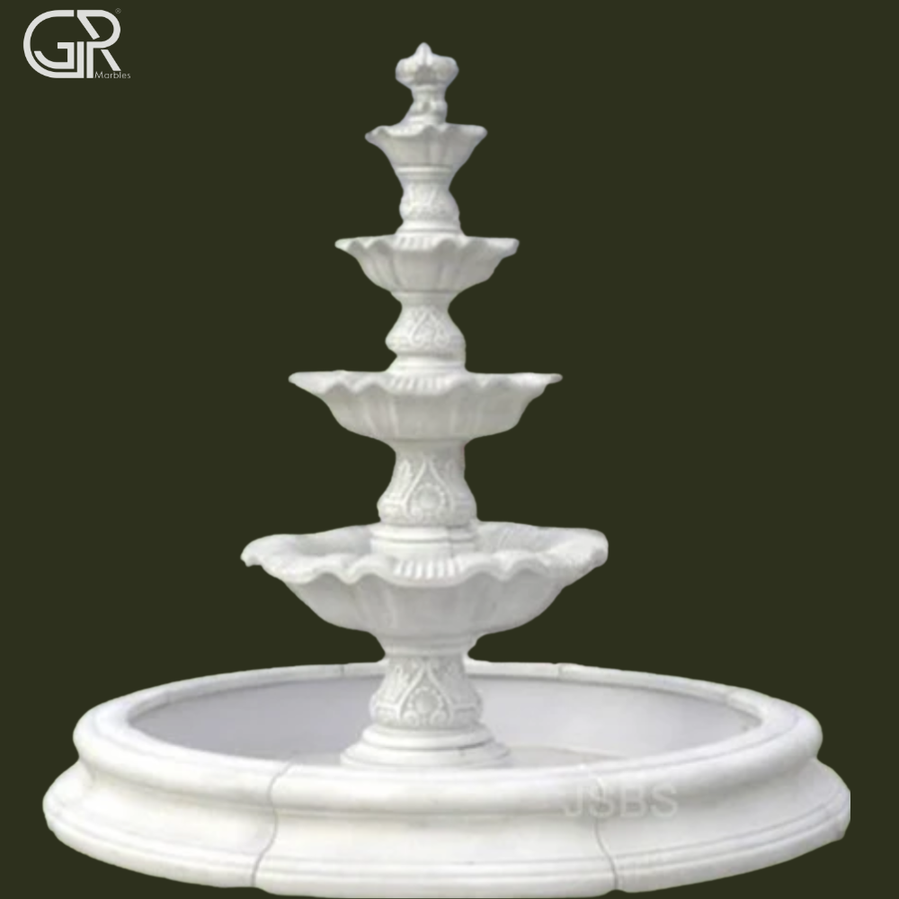 Outdoor White Marble Fountain