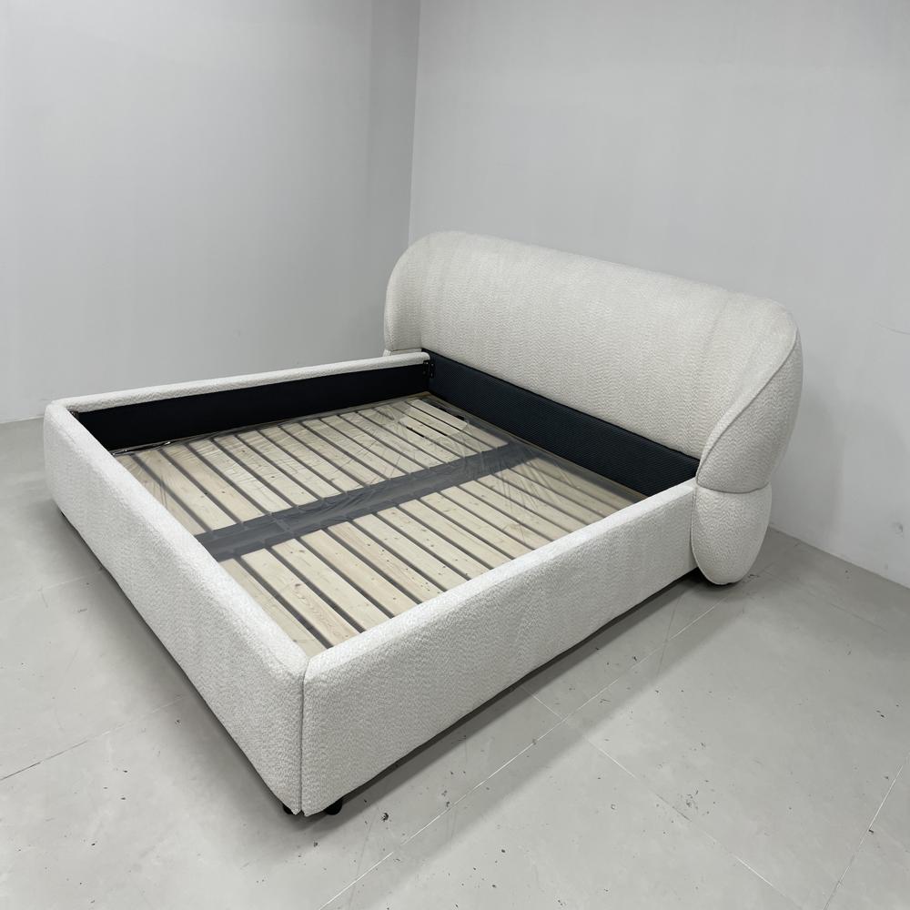 Luxury Cream Boucle King Size Bed with Curved Headboard