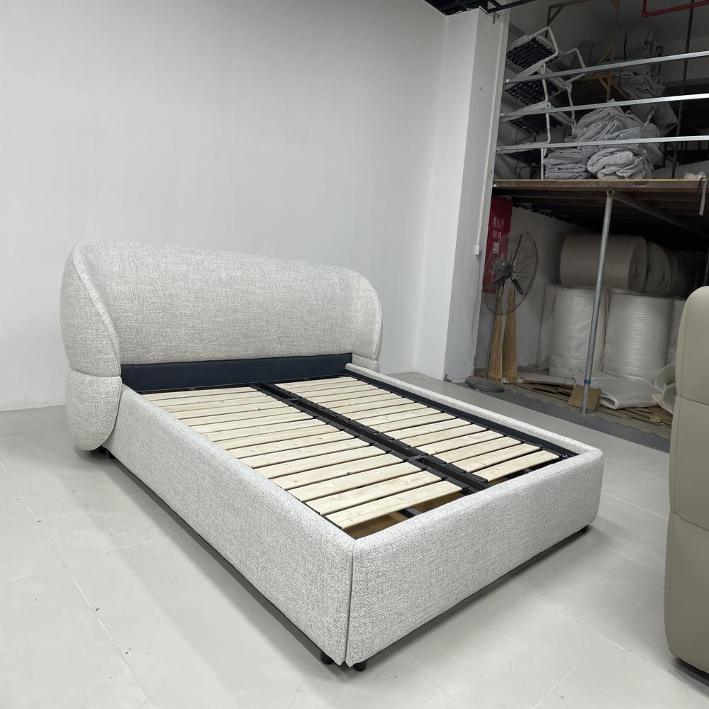 Luxury Cream Boucle King Size Bed with Curved Headboard