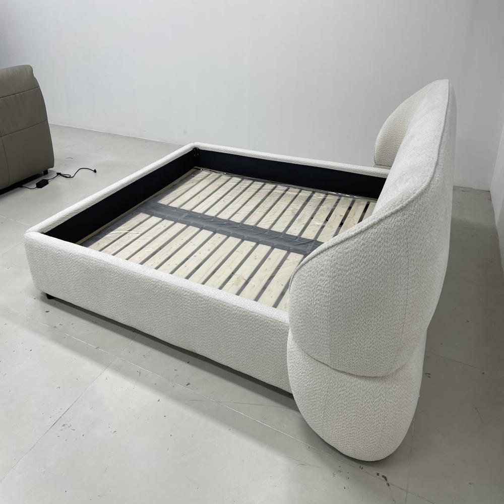 Luxury Cream Boucle King Size Bed with Curved Headboard
