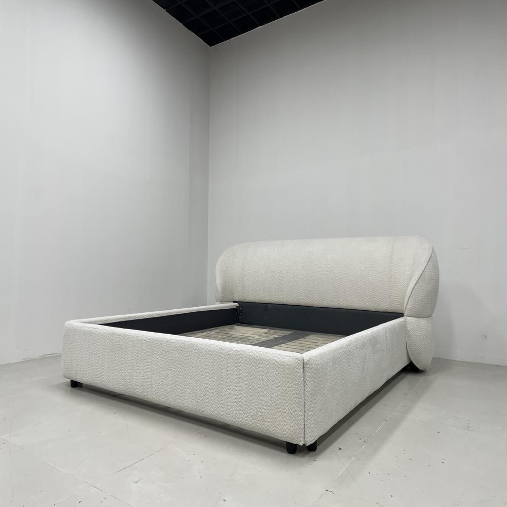 Luxury Cream Boucle King Size Bed with Curved Headboard