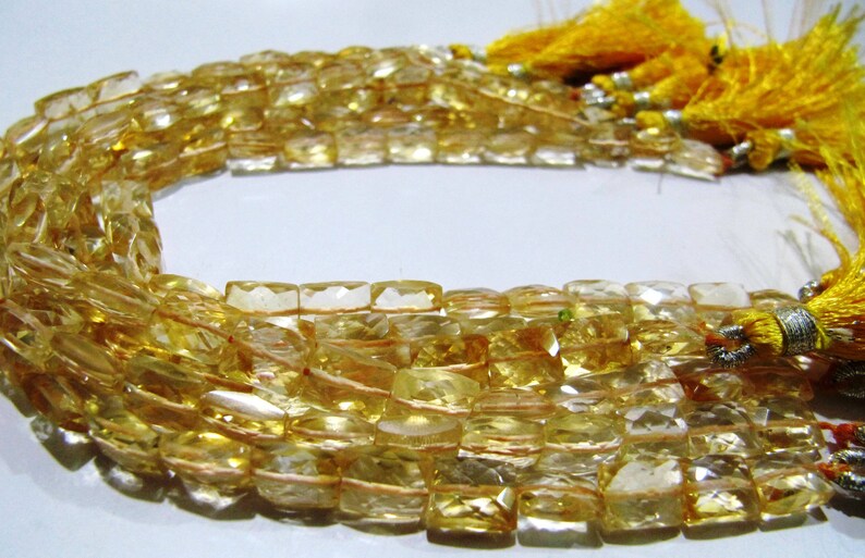 Natural Citrine Chiclet Rectangle shape Briolette Faceted 6x8mm Beads Strand 8 inch long