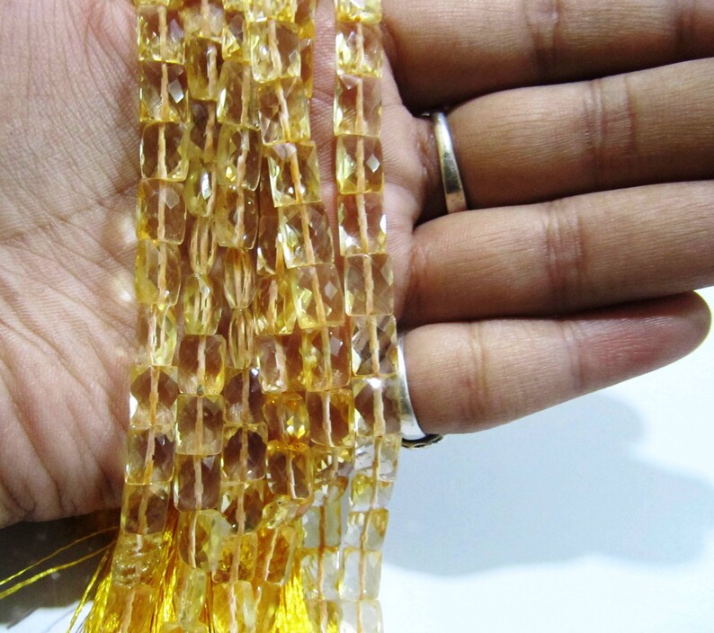 Natural Citrine Chiclet Rectangle shape Briolette Faceted 6x8mm Beads Strand 8 inch long