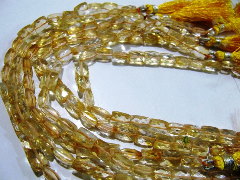 Natural Citrine Chiclet Rectangle shape Briolette Faceted 6x8mm Beads Strand 8 inch long