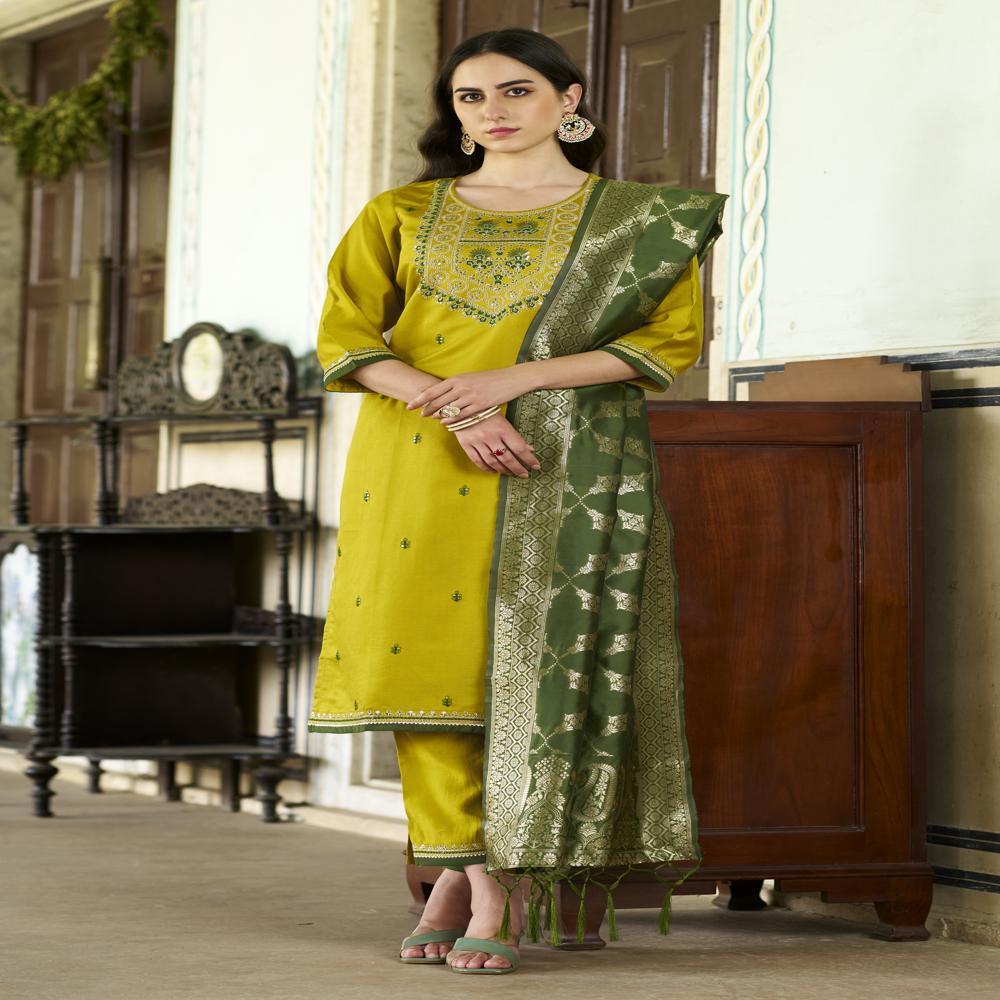 Patola Kurta Pant Dupatta Set - Bust Size: 32-40 Inch (In)