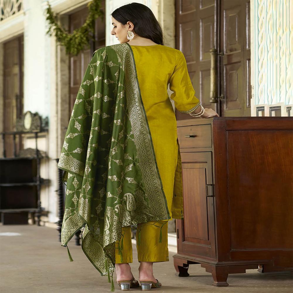 Patola Kurta Pant Dupatta Set - Bust Size: 32-40 Inch (In)