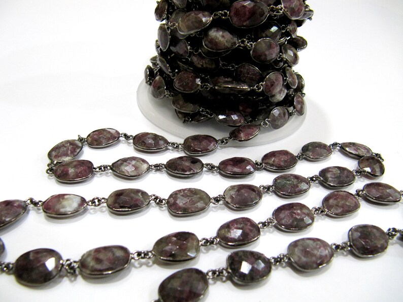 Natural Pink Tourmaline quartz Uneven Shape Bezel Connector Chain 12-15mm Size Chain