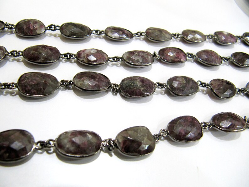 Natural Pink Tourmaline quartz Uneven Shape Bezel Connector Chain 12-15mm Size Chain