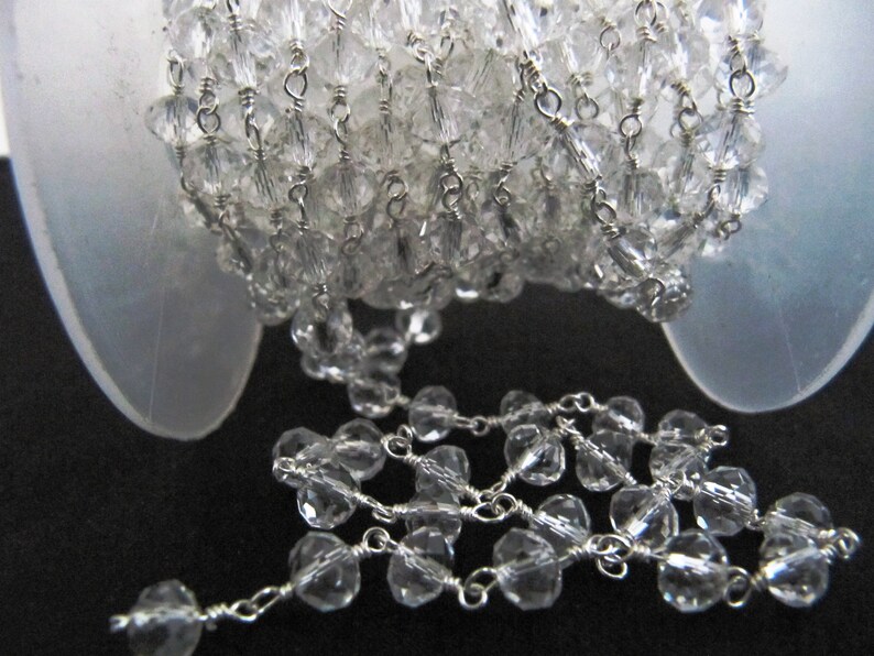 3 Ft- Crystal Quartz Rosary Rondelle Faceted Beaded 6mm Size Clear Quartz Bead Chain