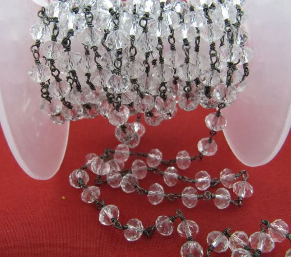 3 Ft- Crystal Quartz Rosary Rondelle Faceted Beaded 6mm Size Clear Quartz Bead Chain