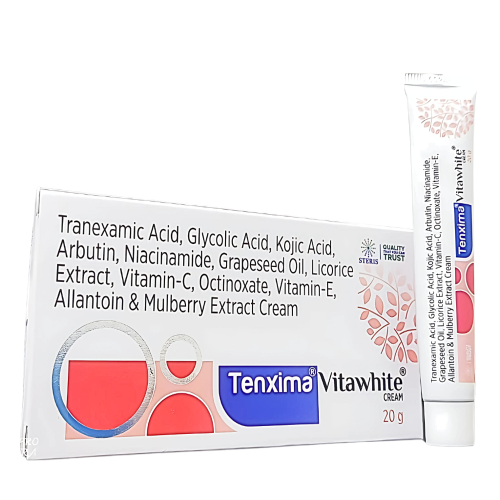 Tranexamic Acid , Glycolic Acid , Kojic Acid , Arbutin ,Niacinamide , Grapessed oil , Licorice Extract , Votamin-C , Octinoxate , Vitamin-E , Allantoin & Mulberry Extract Cream