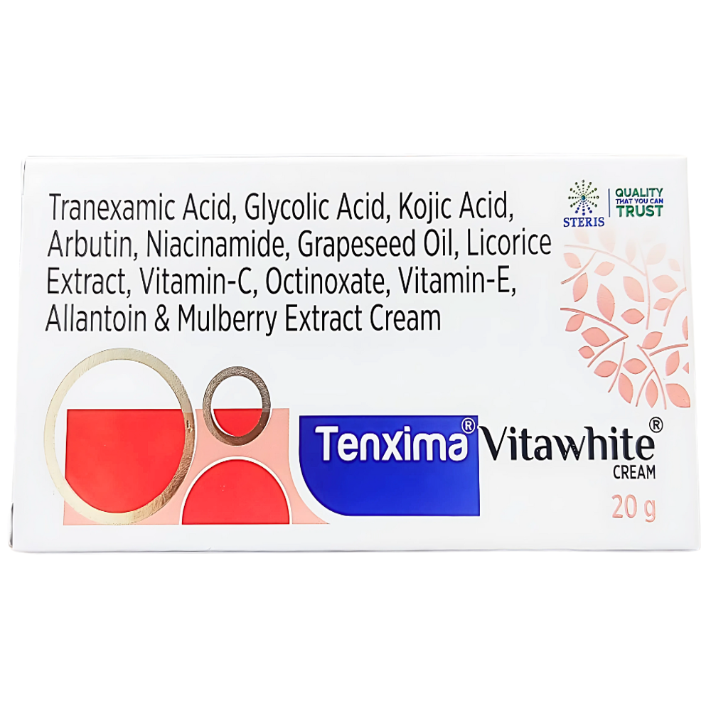 Tranexamic Acid , Glycolic Acid , Kojic Acid , Arbutin ,Niacinamide , Grapessed oil , Licorice Extract , Votamin-C , Octinoxate , Vitamin-E , Allantoin & Mulberry Extract Cream