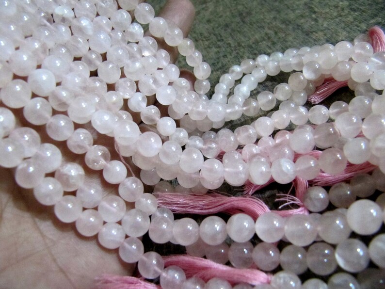 Natural Genuine Rose Quartz Round Ball Shape Plain Smooth 5 to 8mm Beads Strand 13 inch Long
