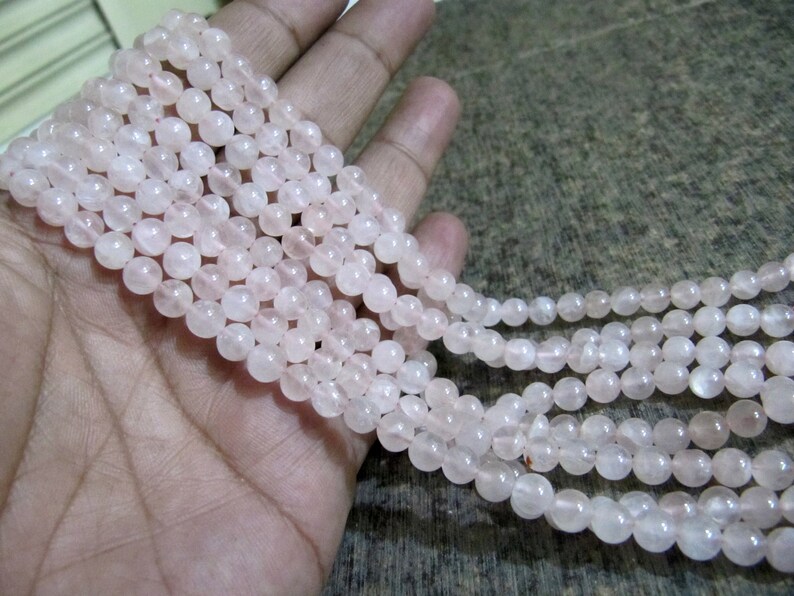 Natural Genuine Rose Quartz Round Ball Shape Plain Smooth 5 to 8mm Beads Strand 13 inch Long