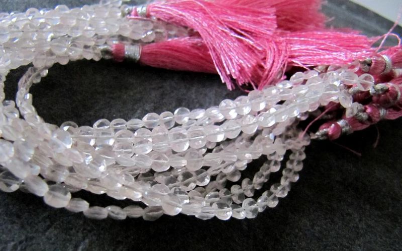 Natural Rose Quartz Faceted Coin shape briolette Beads 4.5mm Sold Per Strand 8 Inch Long